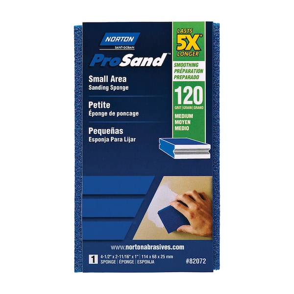 Norton Abrasives Norton ProSand 4.5 in. L X 2.69 in. W X 1 in. 120 Grit Medium Small Area Sanding Sponge 07660782072 - main